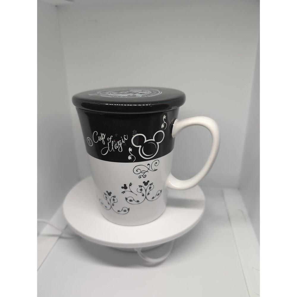Disney Parks Coffee Mug with Lid Mickey Mouse Black & White 1 Cup Of Magic